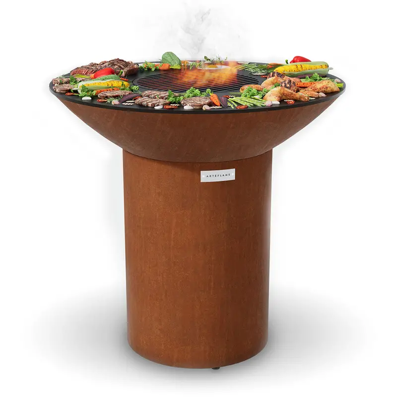 Arteflame Classic 40″ Round Base Grill – Corten Steel Flat-Top Fire Bowl 1