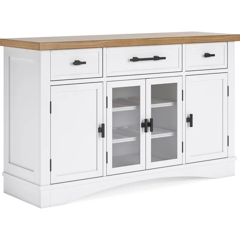 Ashbryn Modern Dining Server With Glass Doors And Open Shelving 1