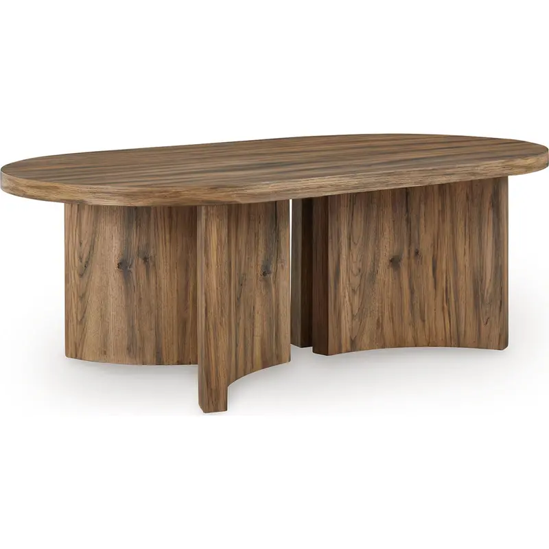Austanny Oval Coffee Table – Glass Top With Wooden Base, Modern Living Room Centerpiece 1