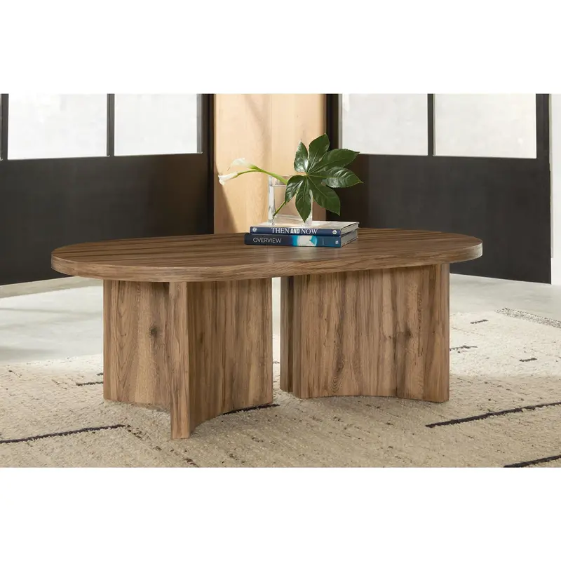 Austanny Oval Coffee Table – Glass Top With Wooden Base, Modern Living Room Centerpiece 2