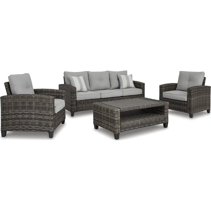 Cloverbrooke Gray Outdoor Living Set: Sofa, Chairs & Coffee Table (4-Piece) 1