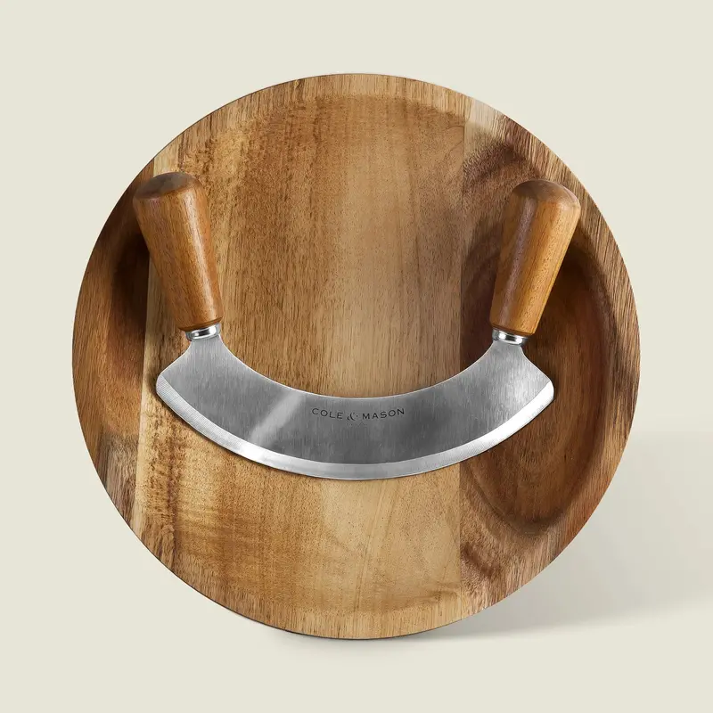 Cole & Mason Hachoir Knife & Cutting Board Set – Stainless Steel & Wood 1