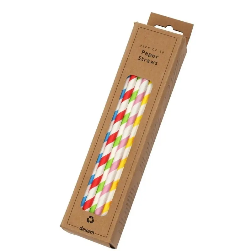 Colorful Striped Paper Straws – 50-Pack Biodegradable Bundle 1