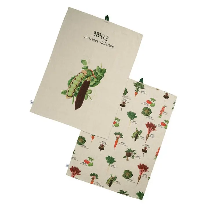 Dexam Rhs Benary Vegetables Cotton Tea Towel Set – 2-Pack, Stone 1