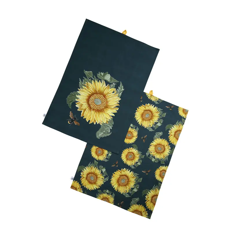 Dexam Rhs Sunflower Cotton Tea Towel Set – 2-Pack, Navy 1