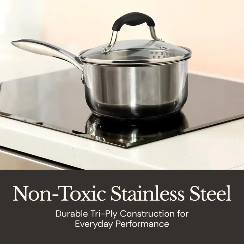 Essential Tri-Ply Stainless Steel Saucepan – Even-Heat Base 2