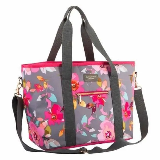 Gardenia Grey Floral Insulated Shoulder Tote Bag – Adjustable Strap, Leak-Resistant Lining 1