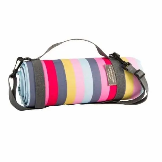 Gardenia Reversible Stripe Picnic Blanket – Waterproof Backing, Compact Carry Bag 1
