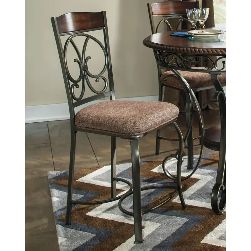 Glambrey Adjustable Barstool With Metal Frame And Cushioned Seat 2