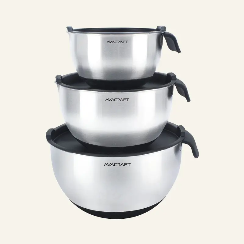 Gripmix Stainless Steel Mixing Bowl Set – Nested & Stackable 2