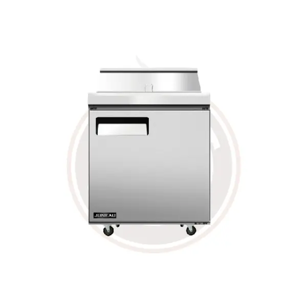 Juneau 28-Inch Single-Door Stainless Steel Refrigerated Prep Table – 3.4 Cu. Ft. Capacity, 115V 1