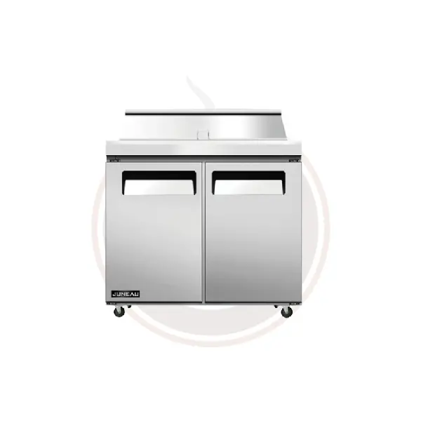 Juneau 36-Inch Two-Door Stainless Steel Refrigerated Prep Table – 4.9 Cu. Ft. Capacity, 115V 1