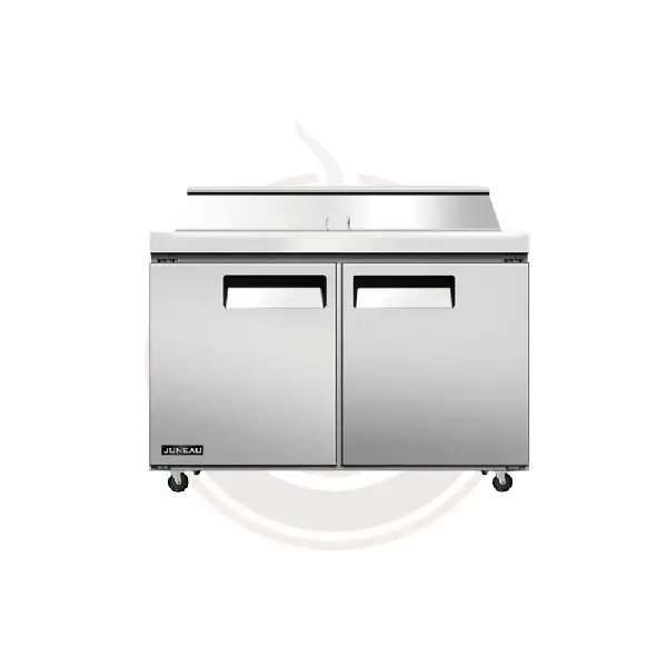 Juneau 48-Inch Two-Door Stainless Steel Refrigerated Prep Table – 6.7 Cu. Ft. Capacity, 115V 1