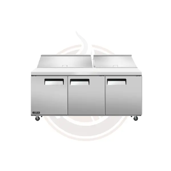 Juneau 72-Inch Three-Door Stainless Steel Refrigerated Prep Table – 11 Cu. Ft. Capacity, 115V 1