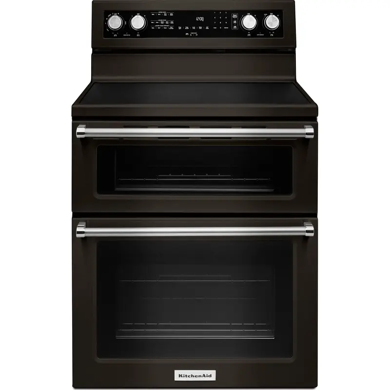 Kitchenaid 30-Inch Double Oven Electric Range – 5 Burners, Convection, Black Stainless (Ykfed500Ebs) 1