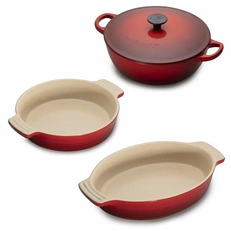 Le Creuset Cast Iron & Stoneware Combo Set – Cerise Finish (Disc) 1