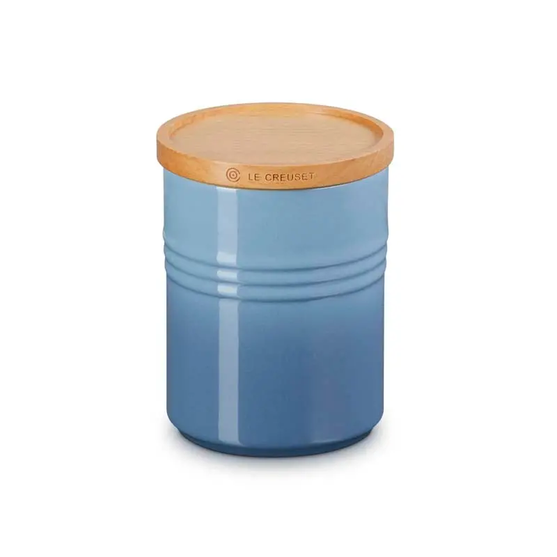 Le Creuset Chambray Medium Stoneware Storage Jar With Wooden Lid 1