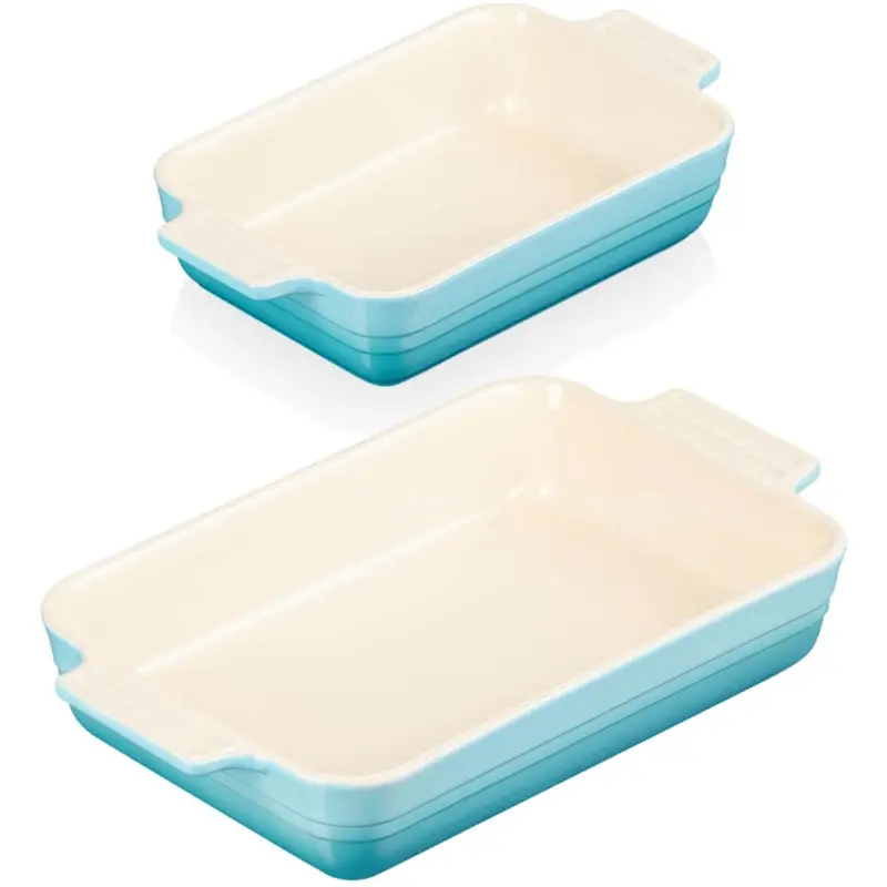 Le Creuset Stoneware Rectangular Baking Dish Set – Teal (2-Piece) 1