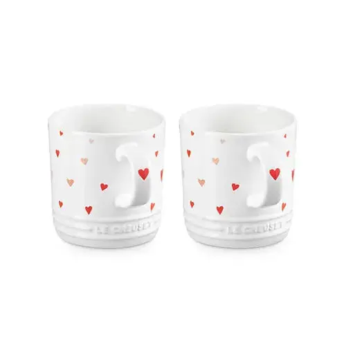 Le Creuset White Heart-Embellished Stoneware Mugs – 350 Ml Pair 1