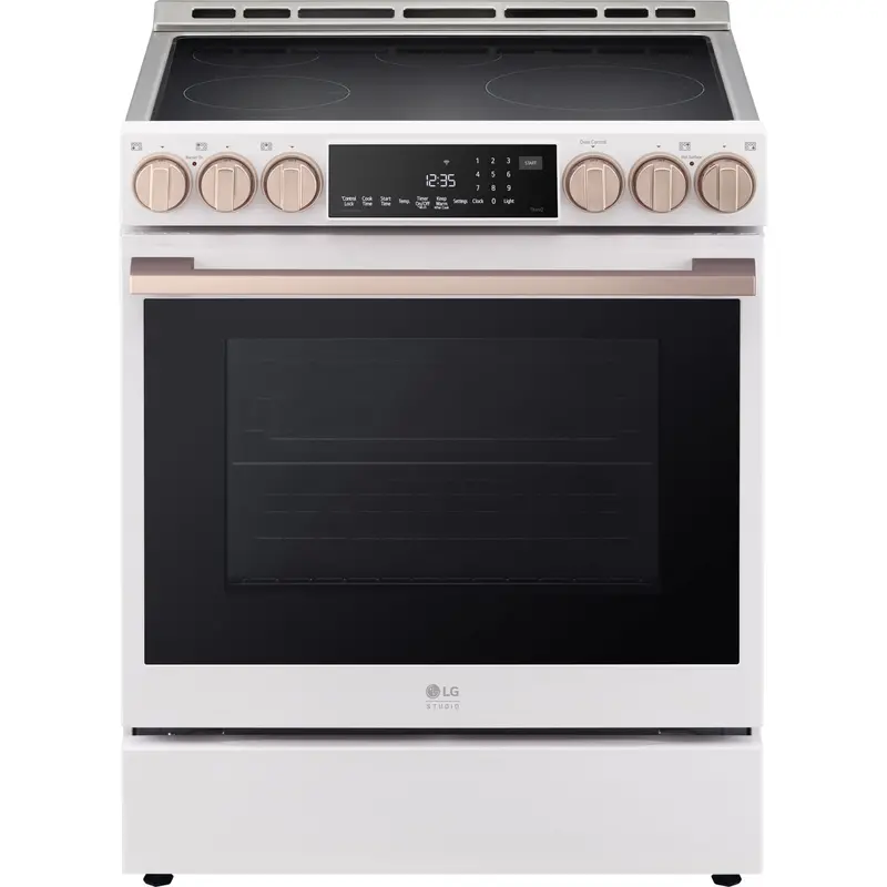 Lg Studio Lsis6338Ne 6.3 Cu. Ft. Induction Slide-In Range – Stainless Steel With Essence White Accents 1