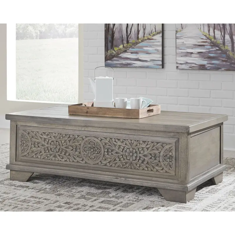 Marcilyn Lift-Top Cocktail Table – Rustic Wood Grain Finish 2