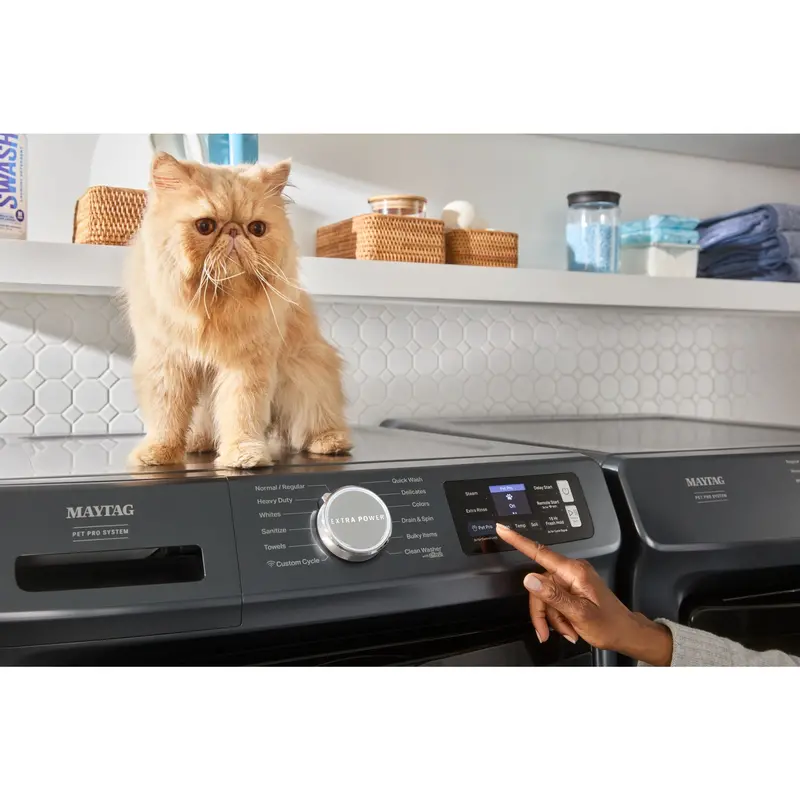 Maytag Smart Pet Pro Laundry Pair – 5.8 Cu. Ft. Front Load Washer & Dryer In Midnight Steel 2