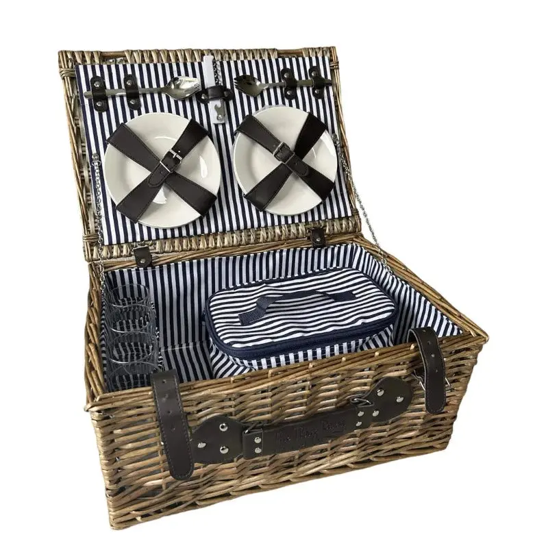 Navigate Three Rivers Blue-And-White Striped 4-Person Picnic Basket 1