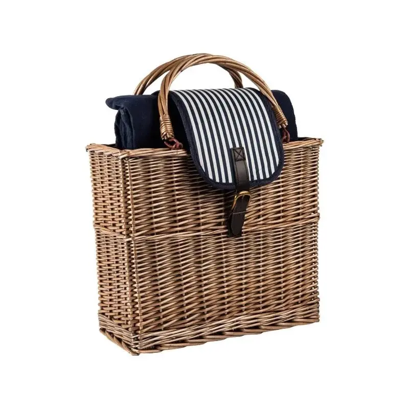 Navigate Three Rivers Insulated Picnic Basket With Matching Blanket – Blue & White Stripe 1