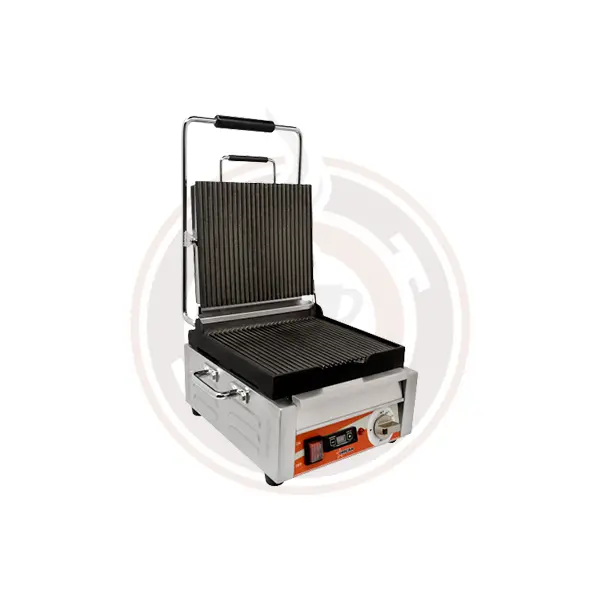Omcan 10" X 11" Grooved-Surface Single Panini Grill With Timer – Model 42910 1