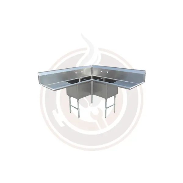 Omcan 18" X 18" X 14" Corner-Mount Triple-Tub Stainless Steel Sink With Dual Drain Boards (Model 43073) 1