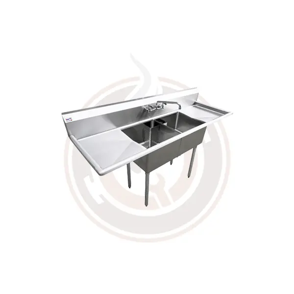 Omcan Dual-Drain Stainless Steel Sink – 18" X 18" X 11", Two Basins, Dual Drain Boards, Model 25252 / 43767 1
