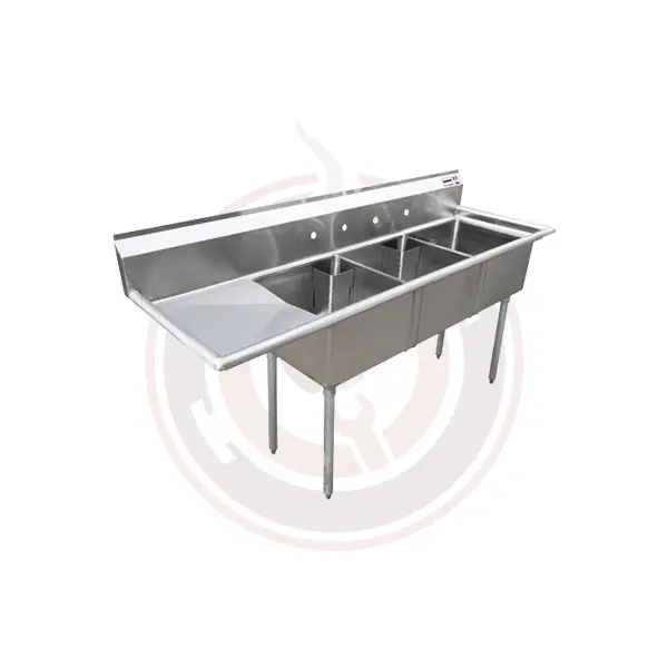 Omcan Extra-Wide Triple Sink – 24" X 24" X 14", Left Drain Board, Model 25259 / 43786 1
