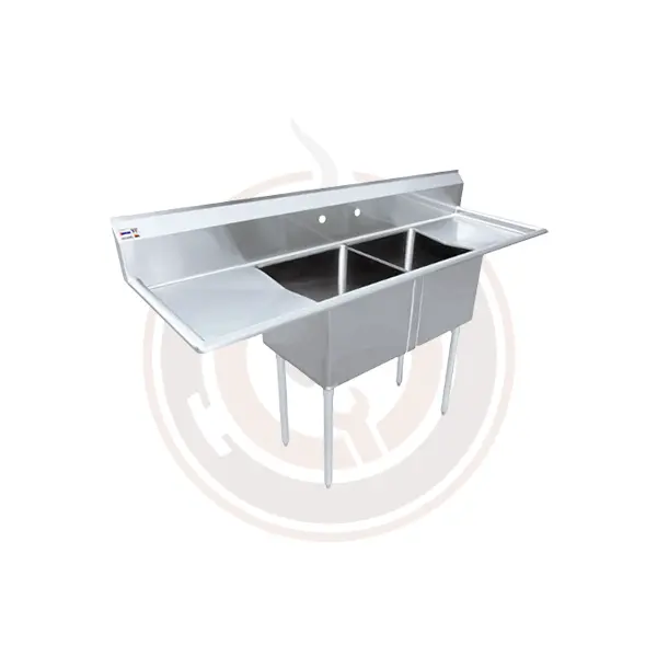 Omcan Nsf-Approved Double Sink – 18" X 21" X 14", Two Compartments, Dual Drain Boards, Model 25269 / 43782 1