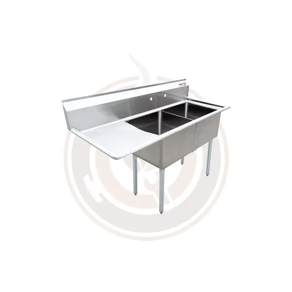 Omcan Prep-Ready Two-Compartment Sink – 18" X 21" X 14", Left Drain Board, Model 25267 / 43779 1