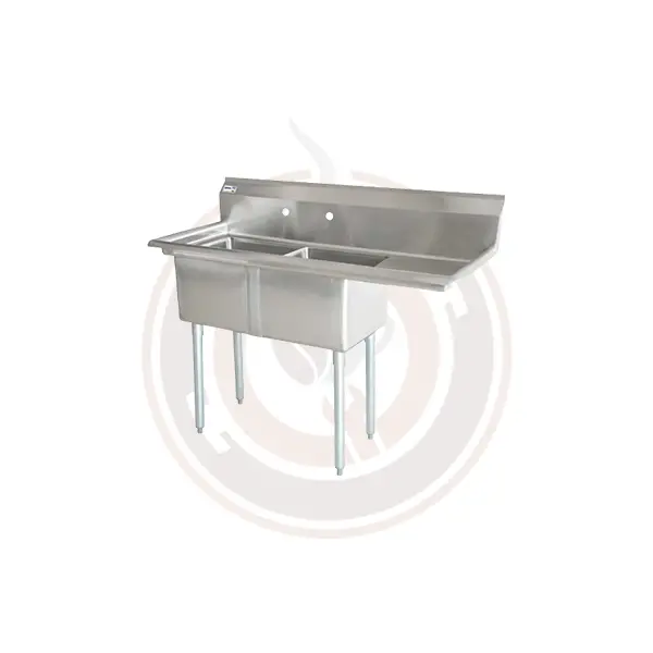Omcan Stainless Steel Two-Tub Sink – 18" X 18" X 11", Right Drain Board, Model 25251 / 43770 1