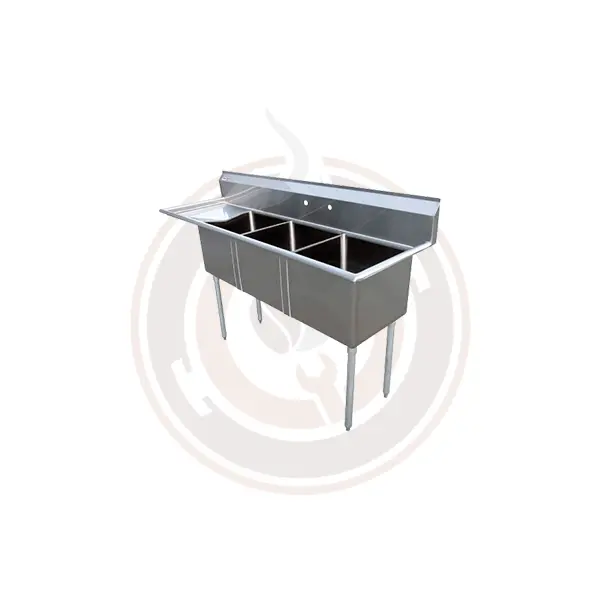 Omcan Three-Compartment Stainless Steel Sink – 18" X 18" X 11", Left Drain Board, Model 22115 / 43764 1