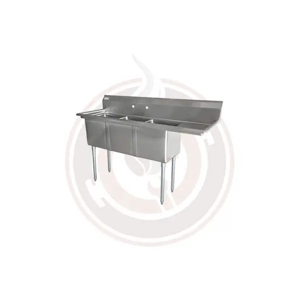 Omcan Three-Tub Ss Sink – 18" X 18" X 11", Right Drain Board, Model 22116 / 43763 1