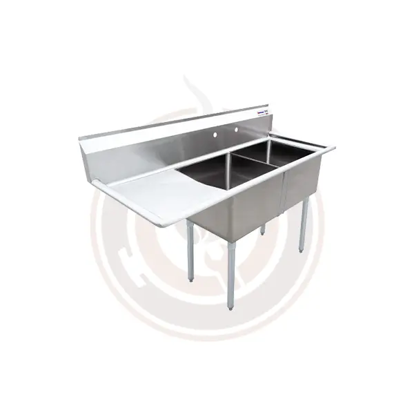 Omcan Two-Tub Stainless Steel Sink – 18" X 18" X 11", Left Drain Board Only, Model 25250 / 43768 1
