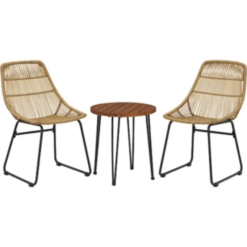 Outdoor Coral Sand Patio Set: 3 Chairs + Center Table In Light Brown & Black 1