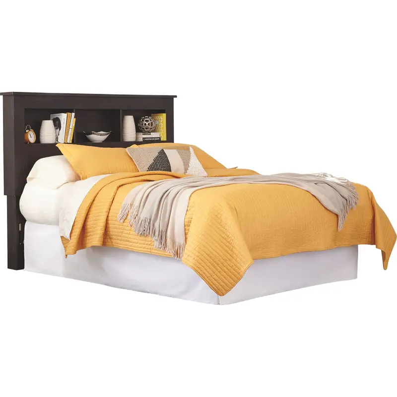 Reylow Queen Bookcase Headboard Featuring Open Storage Compartments 1