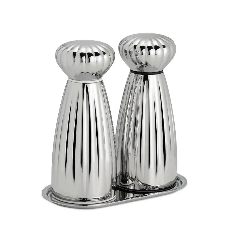 Robert Welch Palm Bright Salt And Pepper Mill Set With Matching Stainless Steel Serving Tray 1