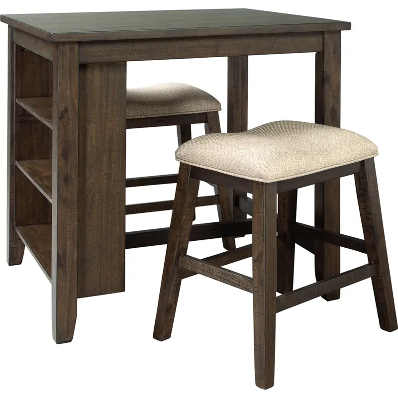 Rokane Rectangular Dining Room Counter Table Set (3-Piece With Chairs) 1