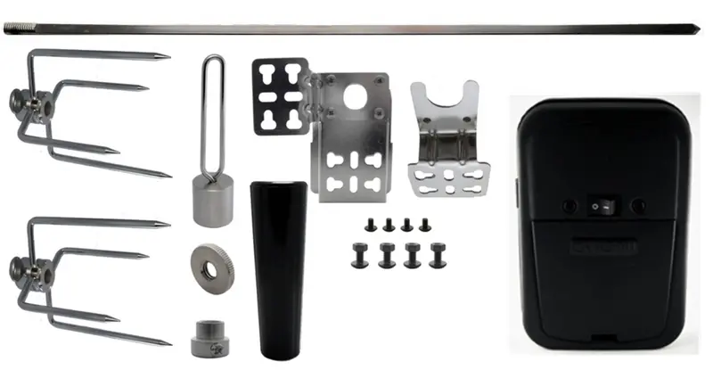 Rotisserie Upgrade Kit – Cordless Motor, Spit Rod, Forks, And Mounting Bracket 1