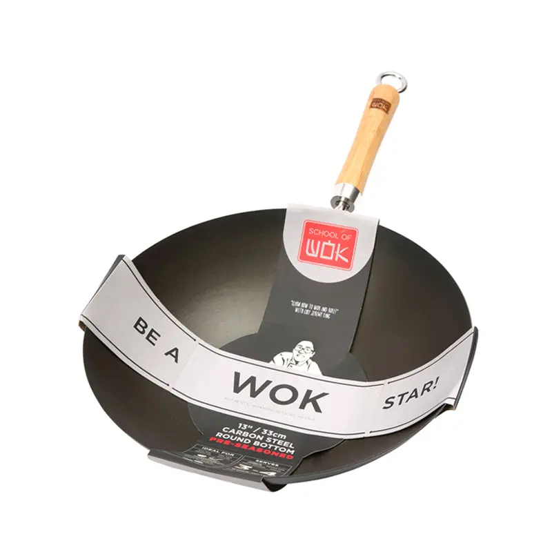 School Of Wok 13" Round-Bottom Pre-Seasoned Carbon Steel Wok 1