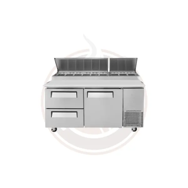 Tpr-67Sd-D2-N 67-Inch Pizza Prep Table With Two Pan Rails 2
