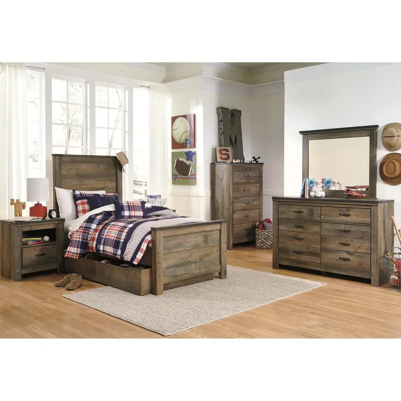 Trinell 8-Piece Bedroom Suite – Bed, Dresser, Mirror, Nightstands, Chest 1