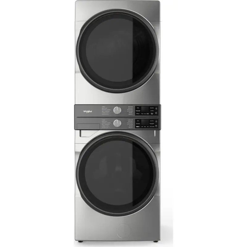 Whirlpool Radiant Silver Laundry Tower: 5.2 Cu. Ft. Front-Load Washer + 7.4 Cu. Ft. Electric Dryer With Uv Clean & Freshflow Venting 1