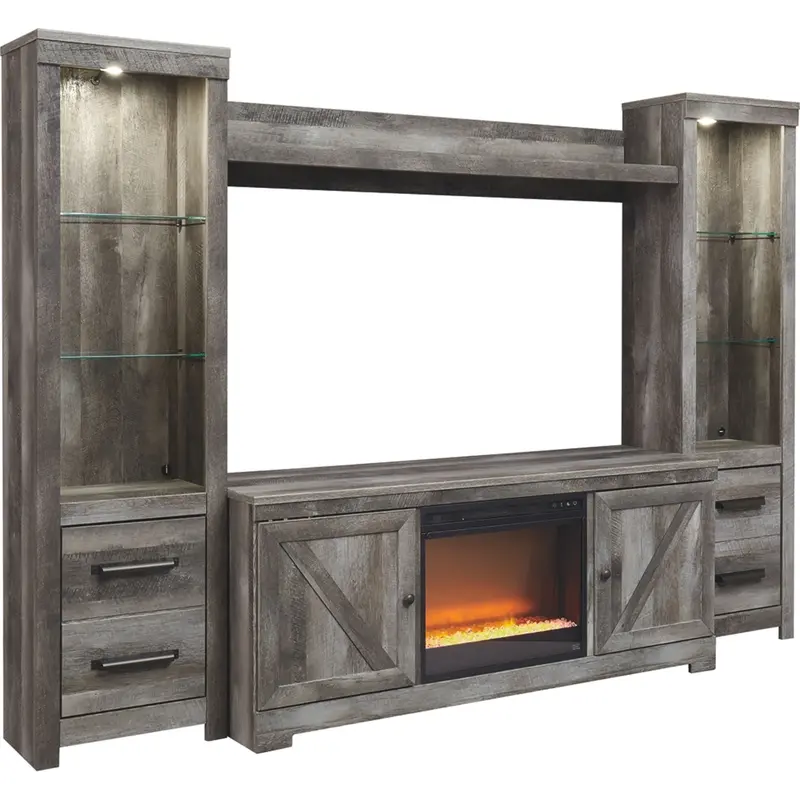 Wynnlow Media Wall Unit – Built-In Electric Fireplace & Display Shelving 1